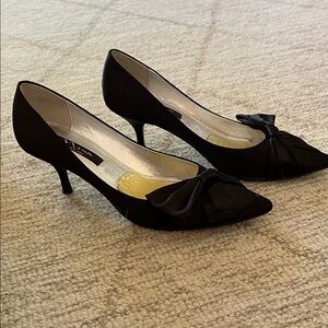 Nina Black Heels with Bow Accent